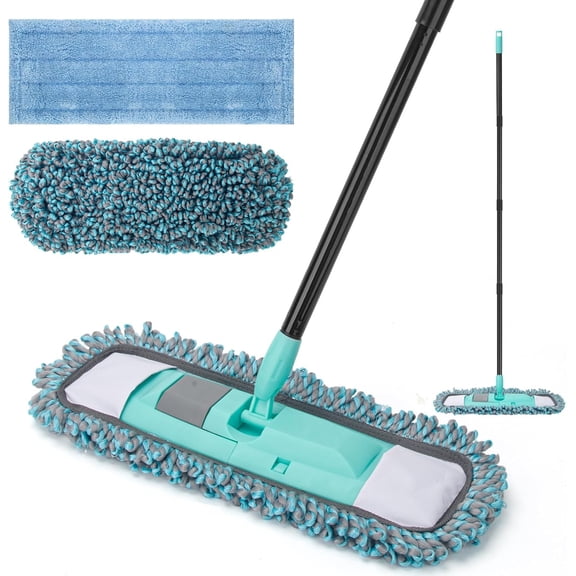 Mops for Floor Cleaning with 2 Different Washable Mop Pads, Microfiber Dust Mop for Hardwood Floors with 57" Long Handle, Wet & Dry Mops for Pet Hair Dust Vinyl Wood Tile Laminate Flooring