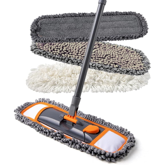 Mops for Floor Cleaning with 3 Different Washable Pads and Extendable 55 Long Handle, Multifunction Dust Mop Hardwood,Marble,Tile Mopping,Orange