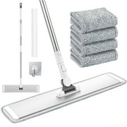 CshidWorld Dry Wet Dust Mop, Microfiber Floor Mop with 4 Washable Pads & Wall Hook, 55" Adjustable Handle for Hardwood, Tile, Marble Floors Cleaning (White)