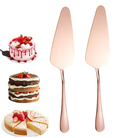 Moqsnm 2-Piece Premium Cake Cutting Set, Stainless Steel Cake Server with Serrated Design, Pie Spatula for Pastry, Pizza and Desserts (Rose Gold)