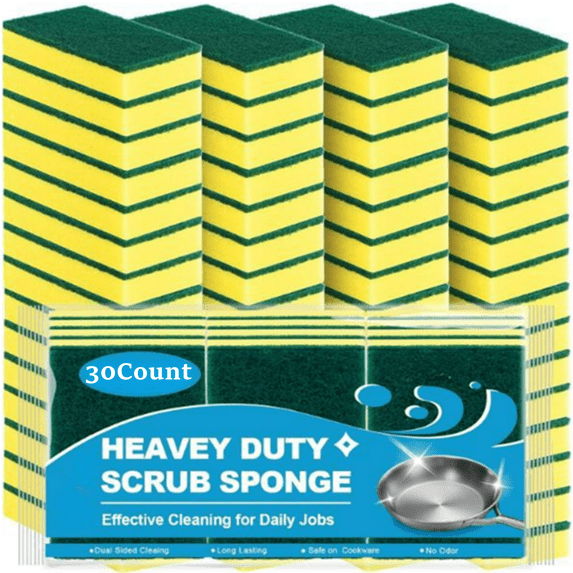 Moqsnm Heavy Duty Scrub Sponge 30 Count - Dish Scrubber Sponge Non Scratch Double Sided Reusable Cleaning Scouring for Kitchen Dishes, Pots, Pans, Sink Bulk Household Cleaning.