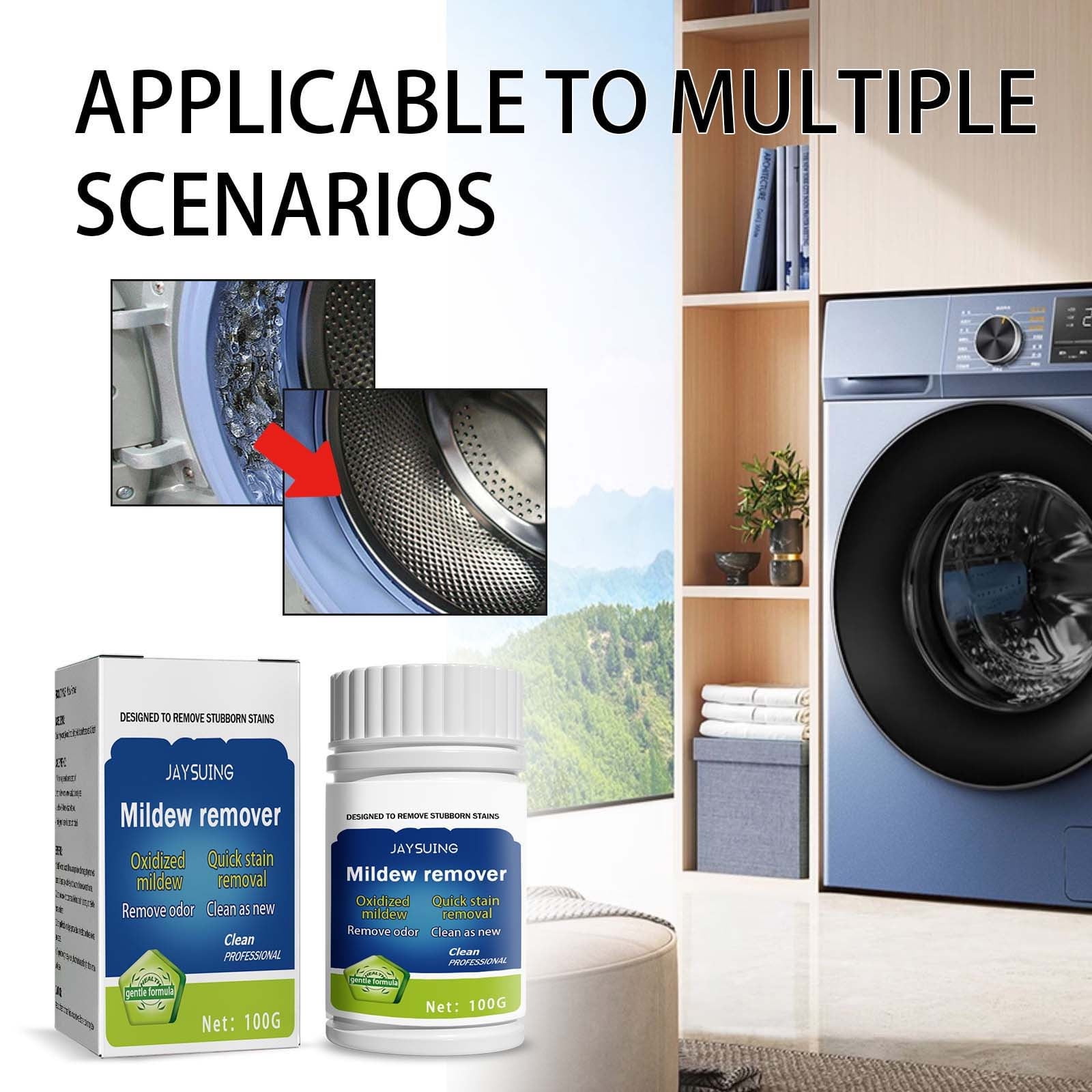 Moqsnm Instant Mold and Mildew Stain Remover Powder for Front Loader