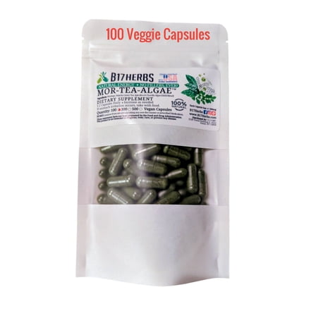 Mor-Tea-Algae Hand Blended Veggie Capsules with Moringa, Matcha Green Tea, Spirulina & Chlorella, 500mg, 100 Capsules