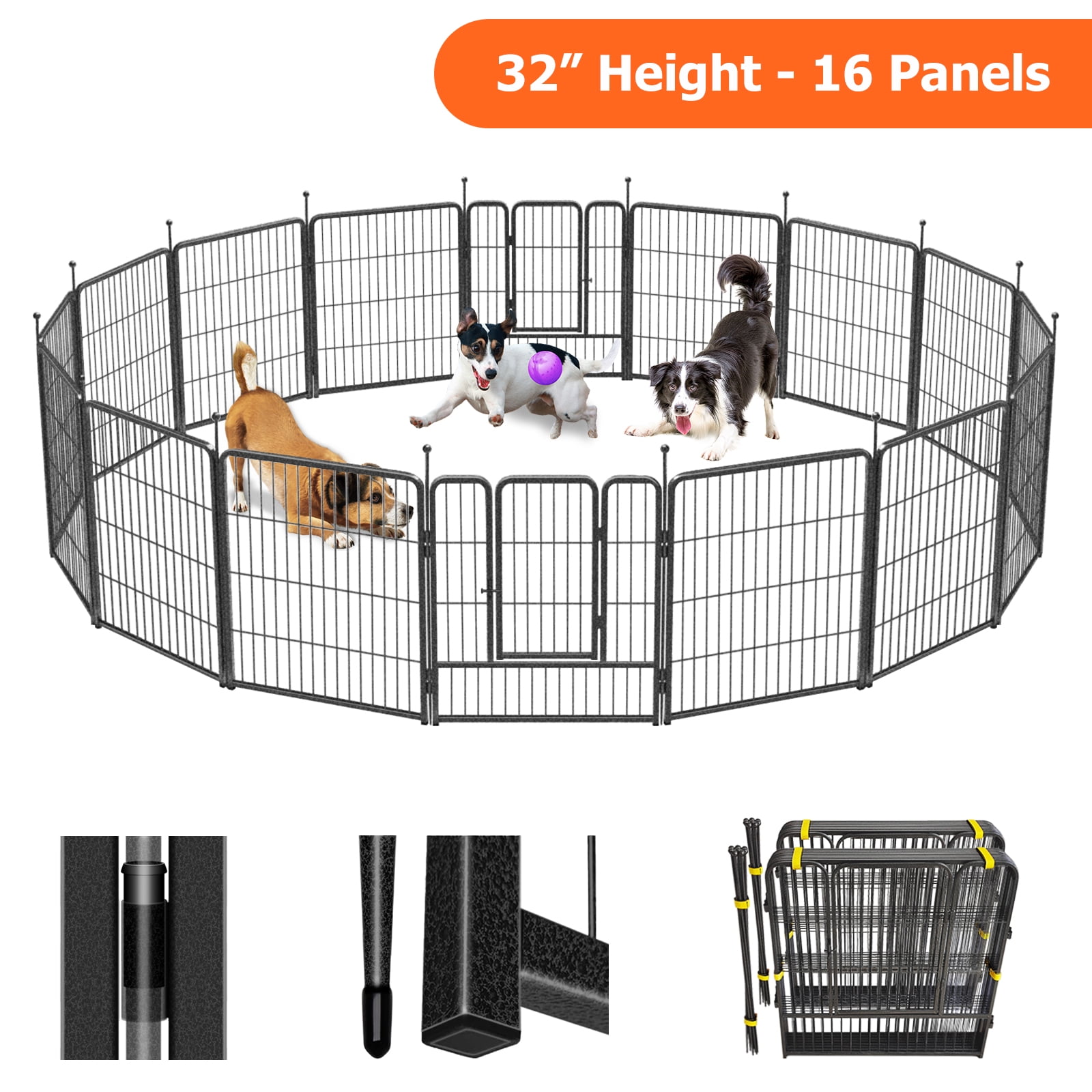 MorScan Dog Playpen 32" Height 16 Panels Foldable Pet Fence, Outdoor