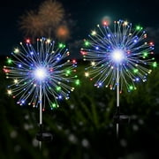 MorTime 2 Pack 120 LED Solar Garden Lights, Bendable Copper Wire DIY Starburst, Fairy Firework Decorative Waterproof Outdoor Garden Decoration for Yard Pathway Patio, Colorful