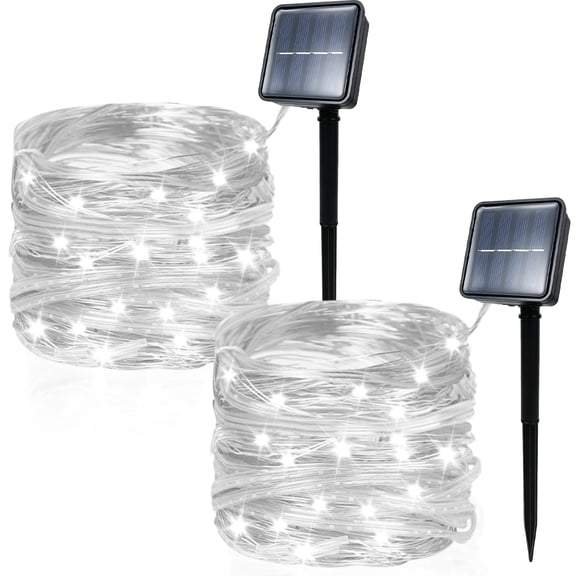 MorTime 2 Pack Solar String Lights Outdoor, Total 80FT 200LED Solar Powered Fairy Lights Outdoor Waterproof 8 Modes, for Patio Garden Holiday Tree Yard Party Wedding, White