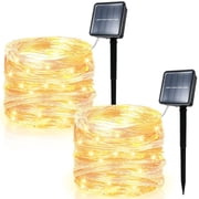 MorTime 2 Pack Solar String Lights Outdoor, Total 80FT 200LED Solar Powered Fairy Lights Outdoor Waterproof 8 Modes, for Patio Garden Holiday Tree Yard Party Wedding, Warm White