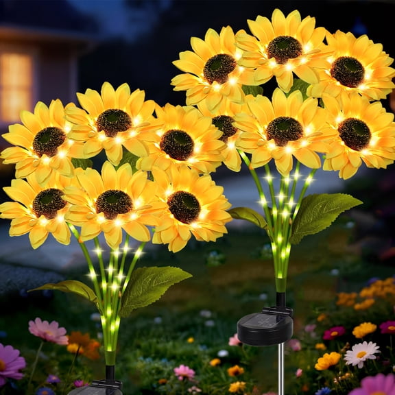 MorTime 2 Pack Solar Sunflower Lights, Outdoor Garden Waterproof Solar Lights with 12 Sunflower Lights for Patio Garden Backyard Holiday Yard Party Wedding Outdoor Spring Decor