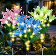MorTime 3 Pack Multicolor Solar Garden Lights, Yellow Blue Pink LED Solar Flower Lights with Steady/Flashing Modes, Waterproof Solar Stake Lights for Outdoor Garden Pathway Courtyard Lawn D cor