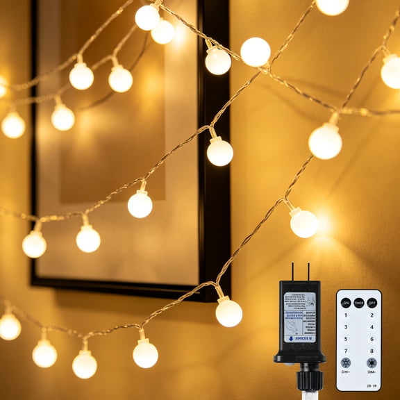 MorTime 33FT 100LED Globe String Lights, Waterproof 8 Modes Hanging Fairy Lights Plug with Remote for Patio Garden Holiday Tree Yard Party Wedding Indoor Outdoor Decor, Warm White