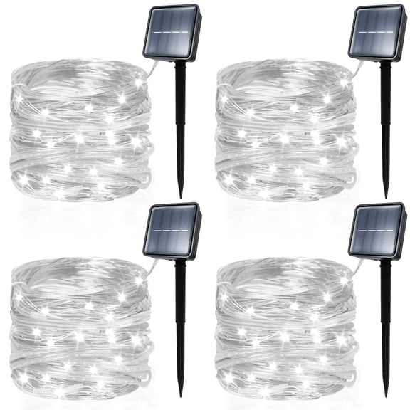 MorTime 4 Pack Solar String Lights Outdoor, Total 160FT 400LED Solar Powered Fairy Lights Outdoor Waterproof 8 Modes, for Patio Garden Holiday Tree Yard Party Wedding, White