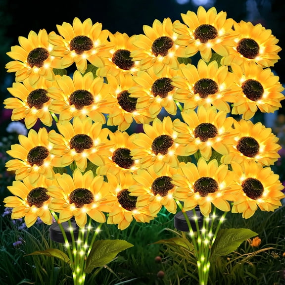 MorTime 4 Pack Solar Sunflower Lights, Outdoor Garden Waterproof Solar Lights with 24 Sunflower Lights for Patio Garden Backyard Holiday Yard Party Wedding Outdoor Spring Decor