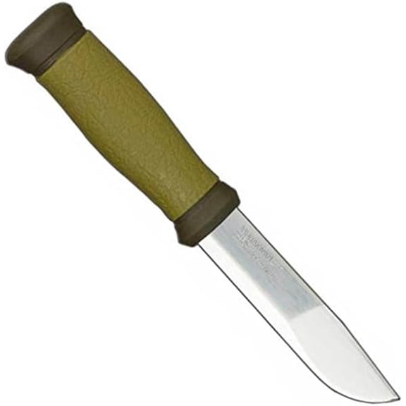 Mora 2000 Stainless Steel Fixed-Blade Knife With Sheath, Olive Green, 4.3 Inch$$Other