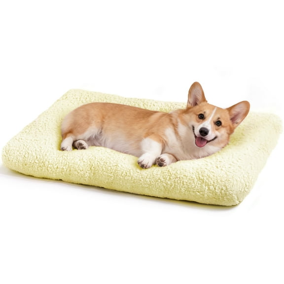Cute Dog Bed Comfy Dog Crate Beds , Plush Pet Sleeping Mat Washable Pets Mattress Anti-Slip, All-Season Comfort for Small Medium Large Dogs,35" x 23",Yellow