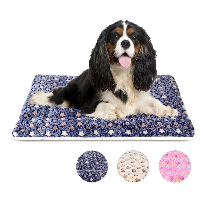 Dog Crate Mats with Cute Star Pattern Washable Pet Bed for Large Dogs Cozy Reversible Dog Crate Bed, Blue, 29*19.5