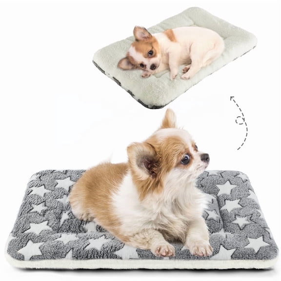 Dog Crate Mats with Cute Star Pattern Washable Pet Bed for Large Dogs Cozy Reversible Dog Crate Bed, Gray, 22*12