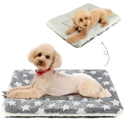 Dog Crate Mats with Cute Star Pattern Washable Pet Bed for Large Dogs Cozy Reversible Dog Crate Bed, Gray, 23*18