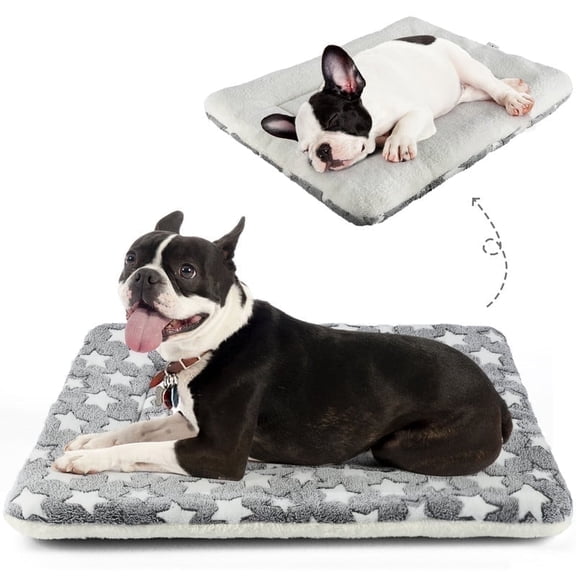 Dog Crate Mats with Cute Star Pattern Washable Pet Bed for Large Dogs Cozy Reversible Dog Crate Bed, Gray, 29*19.5