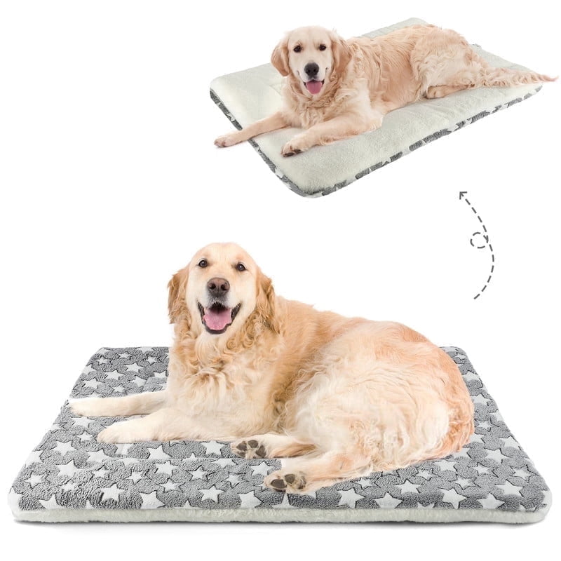 Dog Crate Mats with Cute Star Pattern Washable Pet Bed for Large Dogs Cozy Reversible Dog Crate Bed, Gray, 41*28