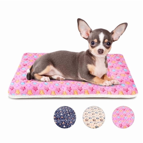 Dog Crate Mats with Cute Star Pattern Washable Pet Bed for Large Dogs Cozy Reversible Dog Crate Bed, Pink, 22*12