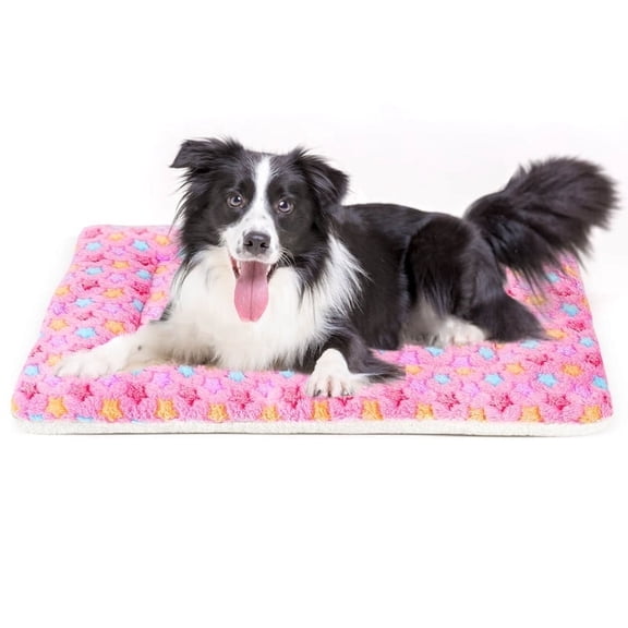 Dog Crate Mats with Cute Star Pattern Washable Pet Bed for Large Dogs Cozy Reversible Dog Crate Bed, Pink, 35*22.8