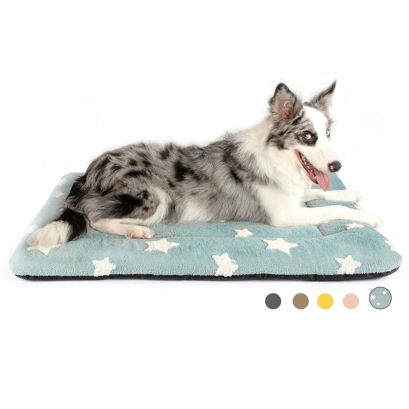 Dog Crate Mats with Non Slip Bottom Washable Dog Bed for Cage Soft Dog Crate Pad with Star Pattern, Blue, 36*23