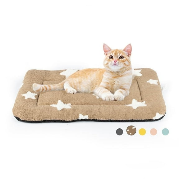 Dog Crate Mats with Non Slip Bottom Washable Dog Bed for Cage Soft Dog Crate Pad with Star Pattern, Brown, 22*13