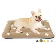 Dog Crate Mats with Non Slip Bottom Washable Dog Bed for Cage Soft Dog Crate Pad with Star Pattern, Brown, 30*19