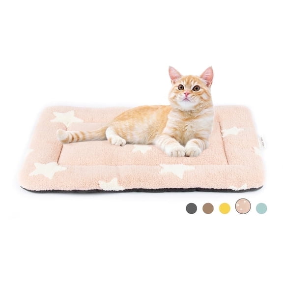 Dog Crate Mats with Non Slip Bottom Washable Dog Bed for Cage Soft Dog Crate Pad with Star Pattern, Pink, 22*13
