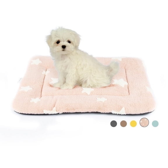 Dog Crate Mats with Non Slip Bottom Washable Dog Bed for Cage Soft Dog Crate Pad with Star Pattern, Pink, 24*18
