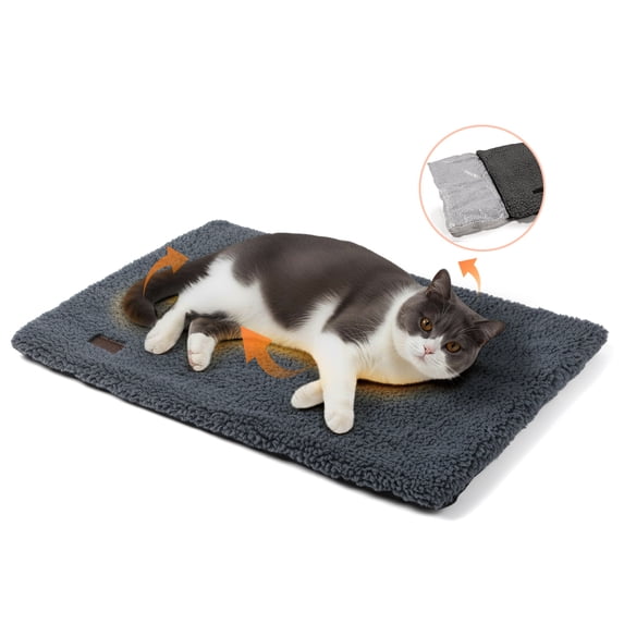 Self Warming Cat Bed for Indoor Cats Fluffy Self Heating Pet Pad with Removable Washable Cover Non Slip Dog Bed for Small Dogs, Dark Gray, 24*18