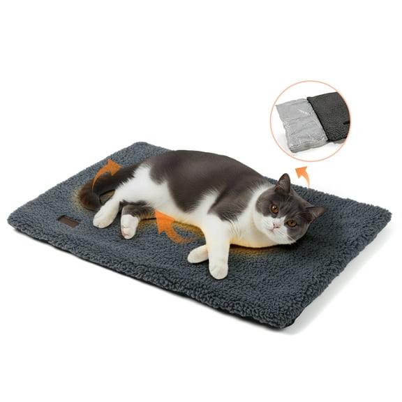 Self Warming Cat Bed for Indoor Cats Fluffy Self Heating Pet Pad with Removable Washable Cover Non Slip Dog Bed for Small Dogs, Dark Gray, 24*18