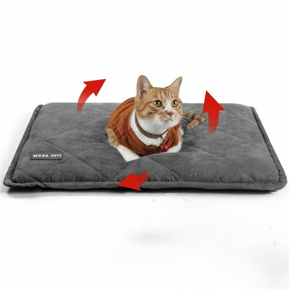 Self Warming Cat Bed with Washable Cover Smooth Self Heating Pet Pad with Non Slip Bottom Dog Crate Mats for Medium Large dogs, Gray, 24inch