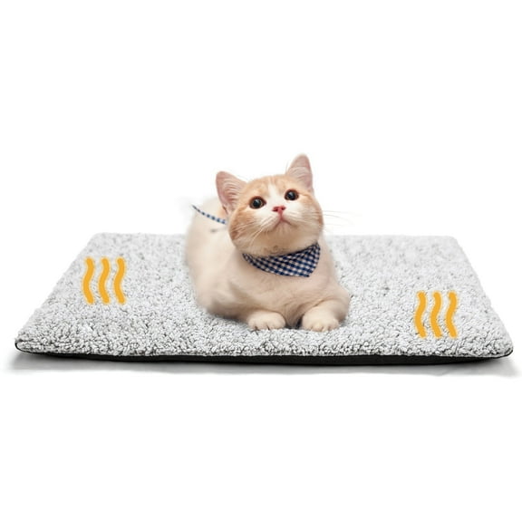 Self Warming Cat Bed for Indoor Cats Fluffy Self Heating Pet Pad with Removable Washable Cover Non Slip Dog Bed for Small Dogs, Gray, 24*18