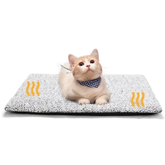 Self Warming Cat Bed for Indoor Cats Fluffy Self Heating Pet Pad with Removable Washable Cover Non Slip Dog Bed for Small Dogs, Gray, 24*18