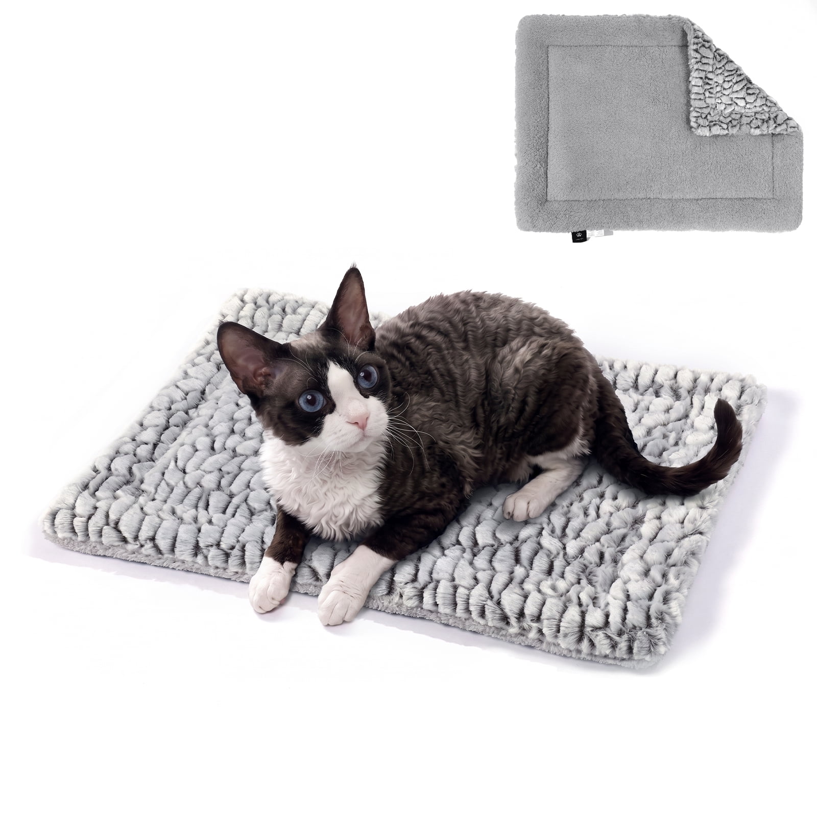 Self Warming Cat Bed for Indoor Cats Reversible Self Heating Pet Pad for Small Dog Washable Fluffy Thermal Pet Bed, 22*17,Gray