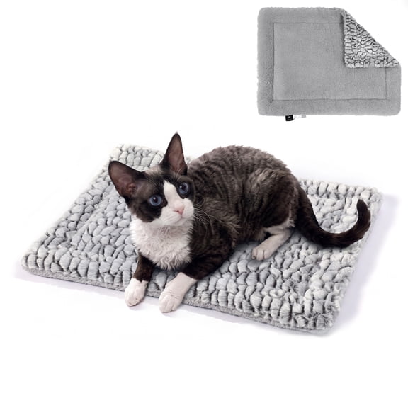 Self Warming Cat Bed for Indoor Cats Reversible Self Heating Pet Pad for Small Dog Washable Fluffy Thermal Pet Bed, 22*17,Gray