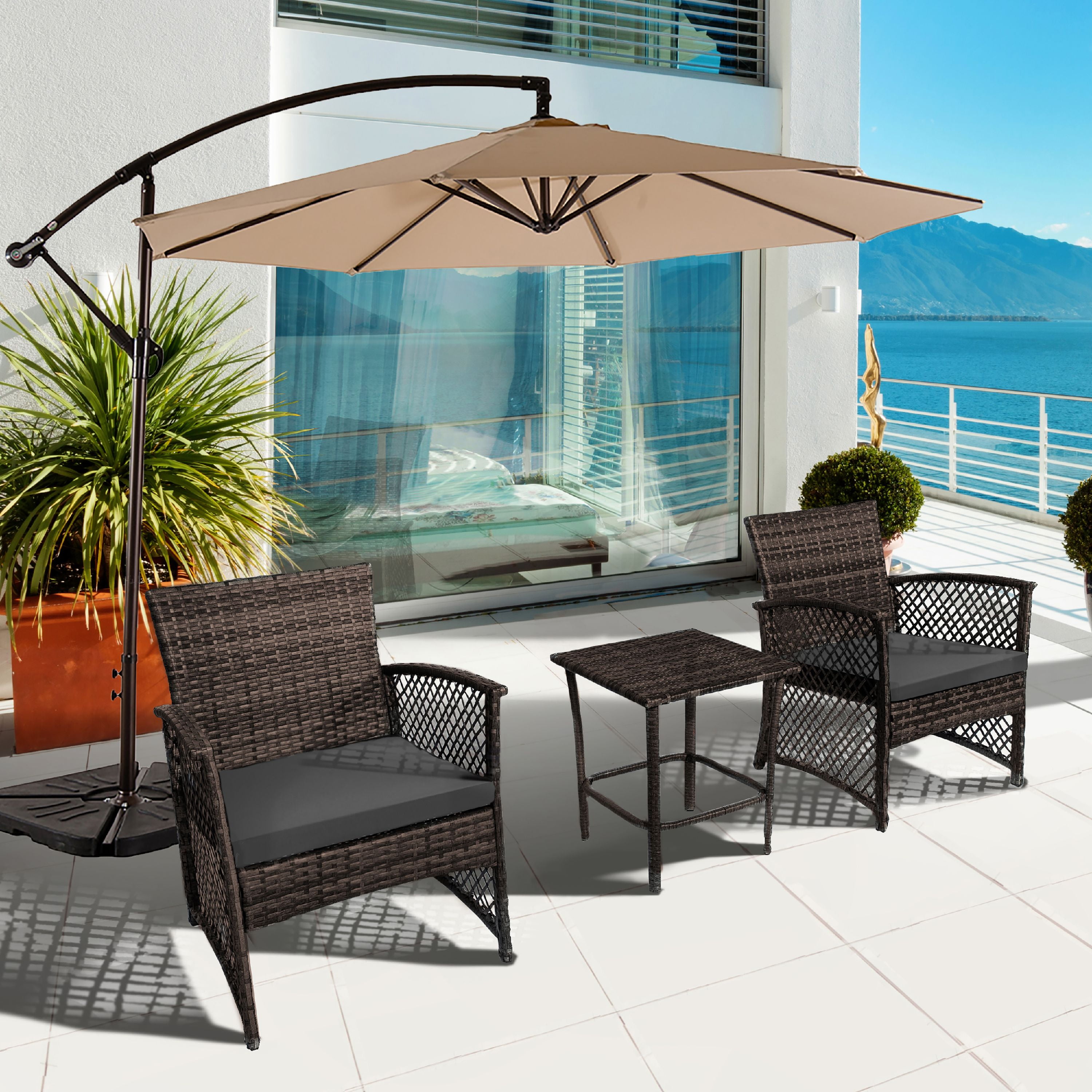 Morada 3-Piece Gray Woven Rattan Wicker Outdoor Seating Set