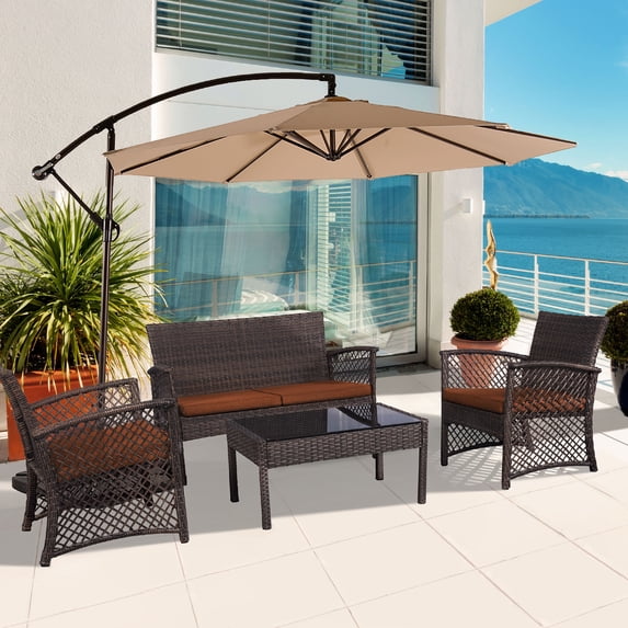 Morada 4-Piece Woven Rattan Wicker Sofa Set, Orange