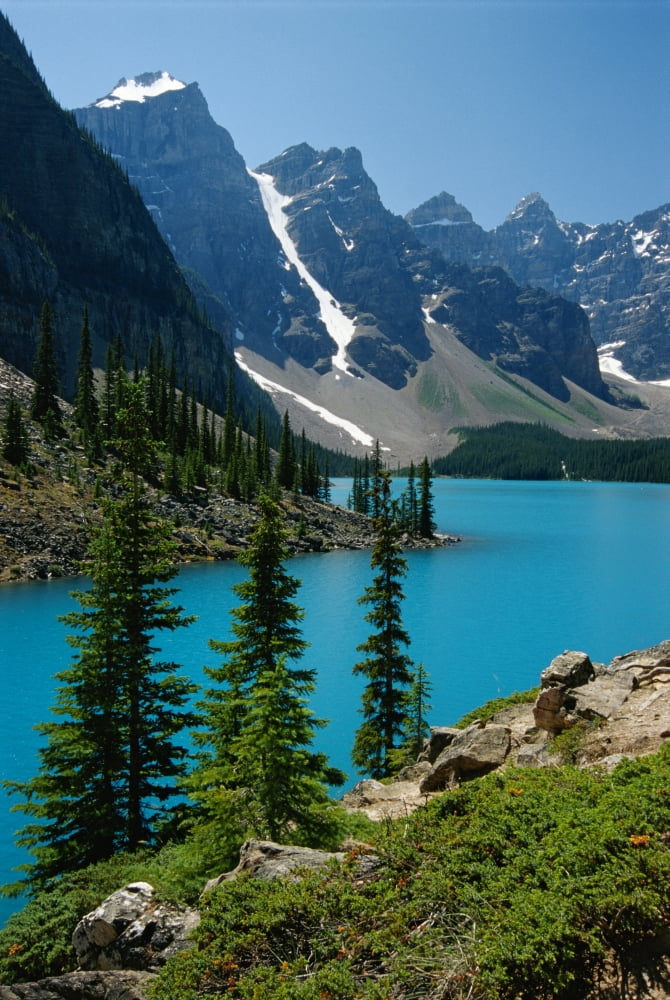Moraine Lake And The Wenkchemna Peaks Banff National Park Alberta Canvas Art - Mike Grandmaison Design Pics (24 x 36)