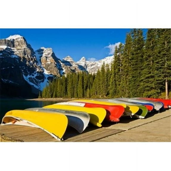 Moraine Lake & Rental Canoes Stacked Banff National Park Alberta Canada Poster Print by Larry Ditto