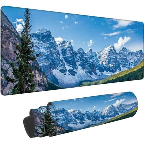 Moraine Lake and Rocky Mountains Gaming Mouse Pad Large Mouse Mat XL Desk Mat Extended Mouse Mat Non-Slip Laptop Computer Keyboard Mouse Pad for Office & Home 31.5x11.8 Inch