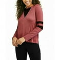 thumbnail image 1 of Moral Fiber Juniors' Long Sleeve Mesh Insert V-Neck Varsity Tee, 1 of 3