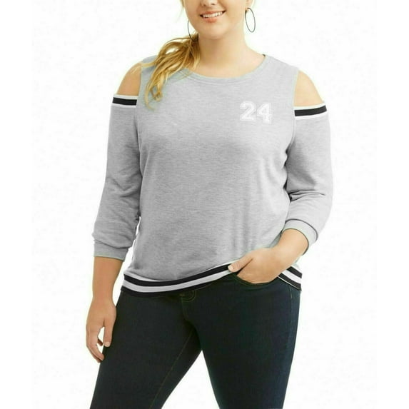 Moral Fiber Juniors' Plus Size 3X Cold Shoulder Sweatshirt Varsity Stripes