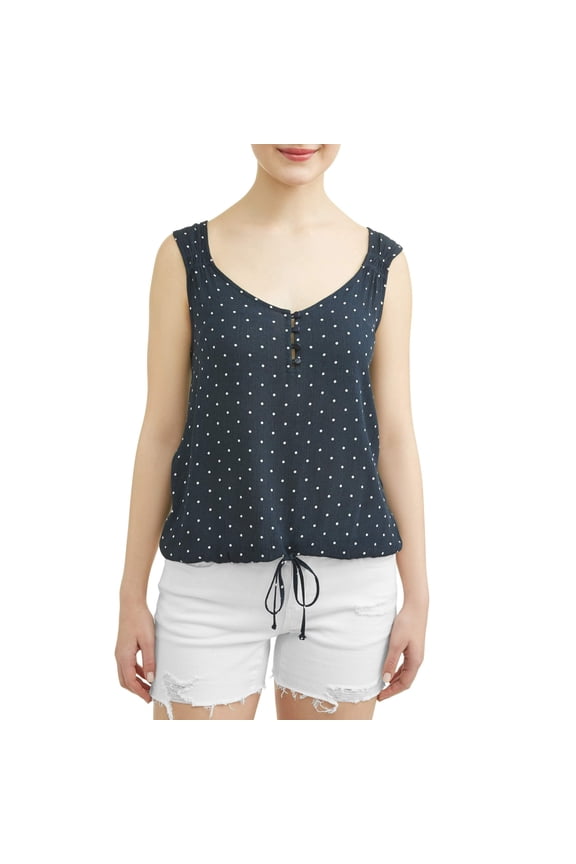 Juniors' Polka Dot Elastic Waist Button Front Tank