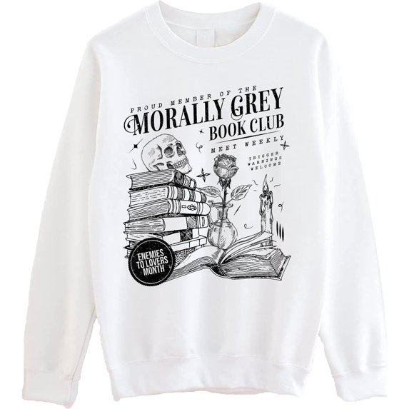 Morally Grey Book Club Crewneck Sweatshirt, Dark Academia Aesthetic Pullover for Readers and Book Lovers