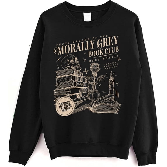 Morally Grey Book Club Crewneck Sweatshirt, Dark Academia Aesthetic Pullover for Readers and Book Lovers
