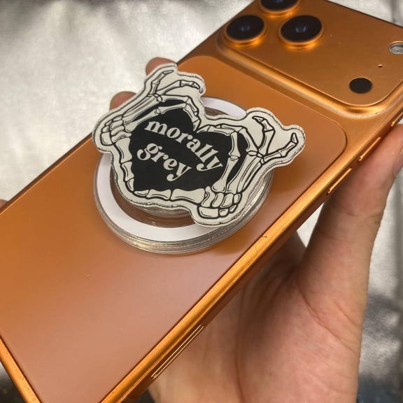 Morally Grey  Funny Skeleton Phone Grip, Edgy Phone Accessory, Perfect Gift for Dark Humor & Alternative Style Lovers