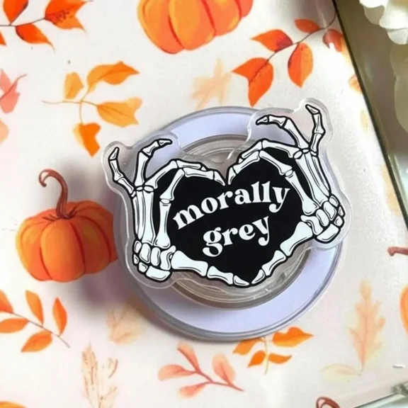 Morally Grey Skeleton Heart Phone Grip - Dark Romance Bookish Aesthetic Grip - Gothic Fall Pumpkin