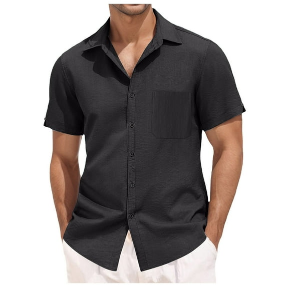 Moraltrnte Men's Stretch Short Sleeve Shirt, Visenoya Summer Casual Solid Hawaii Beach Holiday Shirts with Pockets,Size 3XL